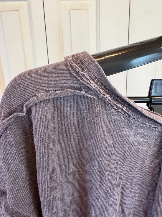 We The Free Free People Washed Henley Tee - Charcoal Gray - Picture 8 of 9